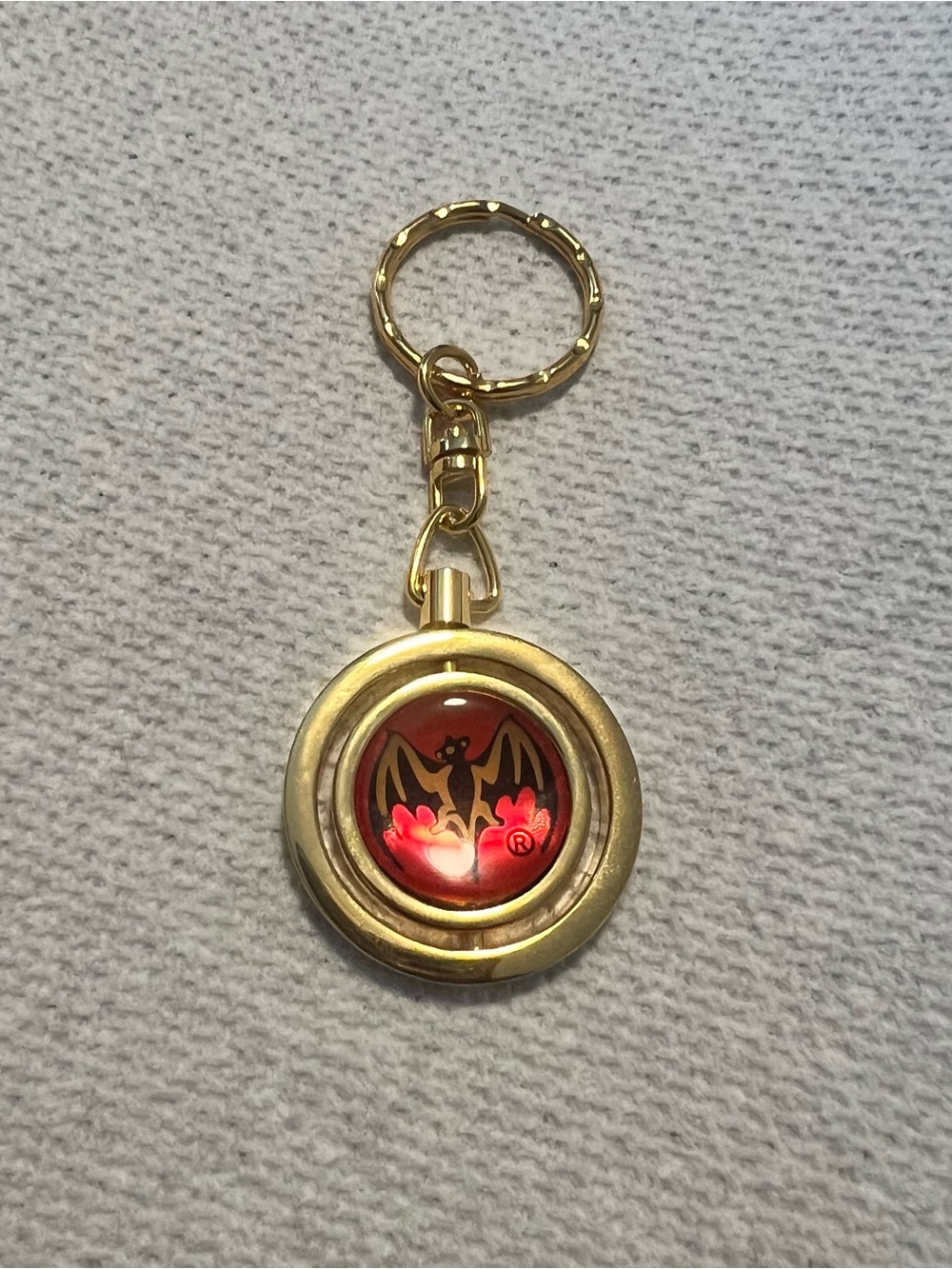 Bacardi Rum Bat Red Enamel Gold Keychain
